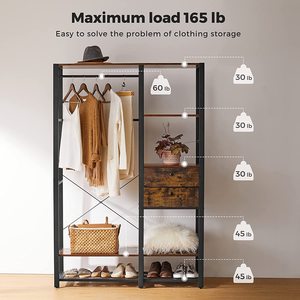 Organisateur de placard industriel avec étagères de rangement, porte-vêtements autoportant, 2 tiroirs, porte-vêtements, meubles de salon - Product Image 2