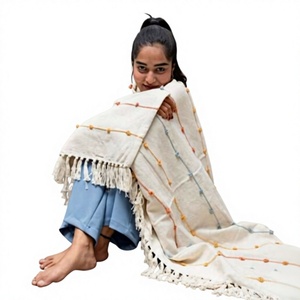 Manta de Algodón Tejida con Borlas y Puntos Coloridos, Estilo Tradicional, Lavable, Textil para el Hogar, Cubre Sofá - Product Image 1