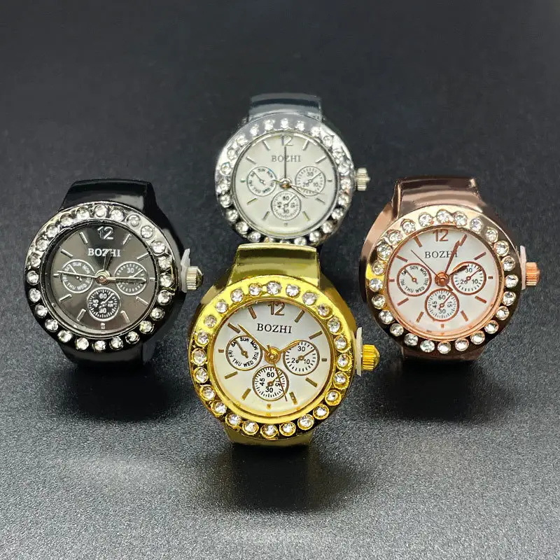 Venta al por mayor de diamantes de imitación mujeres anillo reloj para Mujeres Hombres diseño de moda señora elástico dedo anillos relojes para regalos Reloj de anillo