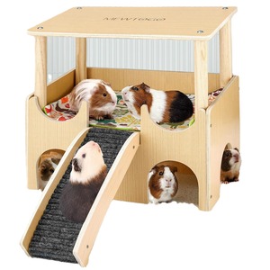 Wooden Pet Nest Double Layer Platform With <b>Slide</b> For Hamster Guinea Pig Indoor Use - Product Image 5