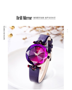 Reloj de lujo para mujer en oro rosa con esfera de cristal rojo con corte de diamante y correa de cuero burdeos, reloj de pulsera de cuarzo - Product Image 3