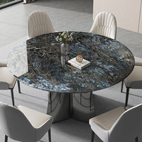 Natürlicher Marmor Luxus Moderner runder Esstisch 8-Sitzer Restaurant Verwenden Sie High-End Blue Jade Micro lite Super Crystal Stone