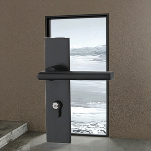 Juego de Manijas con Cerradura para <span class=keywords><strong>Puerta</strong></span> de Seguridad de Aluminio Delgado Negro Mate <span class=keywords><strong>Moderno</strong></span>, Herrajes Exteriores al por Mayor para Puertas de Madera y Acero - Product Image 5