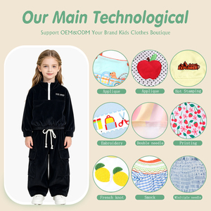 Ensemble en velours côtelé 2 pièces pour enfants : Haut demi-zip et pantalon cargo à cordon de serrage – Tenue décontractée douce et chaude pour filles - Product Image 3