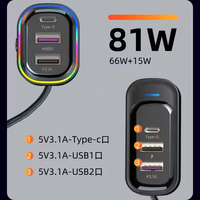 Cargador de Coche Universal de 66W con 6 Puertos USB C de Carga Rápida, Adaptador de Corriente con 6 Puertos QC 3.0 PD Tipo C, Fuente de Alimentación de 5V 3A 3.1A