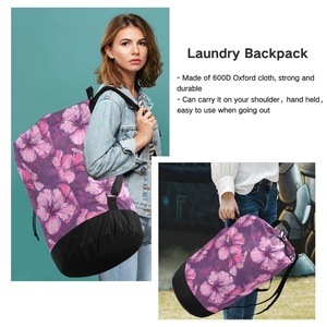 Bolsa de Lavandería Plegable de Nailon con Estampado de Flor de Hibisco, Cesto para Ropa Sucia, Mochila de Lavandería con Logotipo Personalizado - Product Image 5