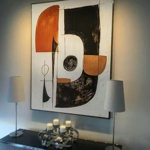 Peinture abstraite moderne en acrylique, nature morte, faite à la main, noir et marron, art mural géométrique vertical, toile décorative pour la décoration de la maison - Product Image 4