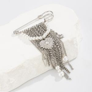 Broche de Diseño con Colgante de Corazón/Remache de Perlas Imitación, Cadena y Borla para Mujer, Accesorios de Moda para Trajes de Fiesta, Joyería, Regalo - Product Image 6