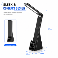 Chargeur sans fil rapide 6-en-1, lampe de bureau LED avec horloge numérique et alarme, station de charge pliable 15W pour téléphone, écouteurs et montre