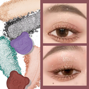 Nhà sản xuất cc30623 gấu hình <span class=keywords><strong>Eyeshadow</strong></span> Palette long lanh ánh sáng lung linh Highlighter bột nhiều màu sắc chương kim loại kết thúc - Product Image 2