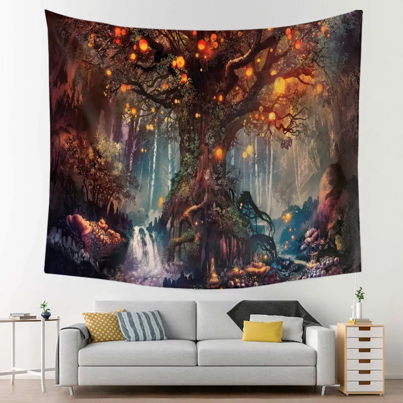 Amazon Hot Led Psychedelic Office Tapestry Boho Hanging HD Printing Forest Bohemia Tapestries Wall Hanging Tapestry