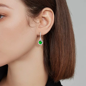 Authentic natural A-grade jadeite green sunflower earrings made of ice-grade jade. Fashionable and simple women's earrings - Product Image 2