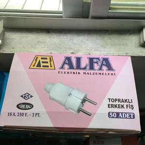 Enchufe Europeo Estándar Alfa 16A 250V Enchufe Macho con Conexión a Tierra 50 Piezas Plástico Blanco Hecho en Turquía - Product Image 1