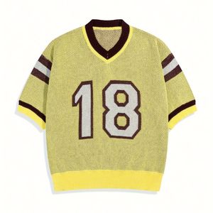 T-shirt en maille décontracté à manches courtes avec logo personnalisé, 100% coton, jacquard, col en V, design pour homme, haut en maille à manches courtes pour l'été - Product Image 1