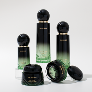 <strong>Luxury</strong> Skincare Packaging Set Gradient Green Glass <strong>Bottles</strong> And Cream Jars For Serum Lotion Toner Essence - Product Image 1