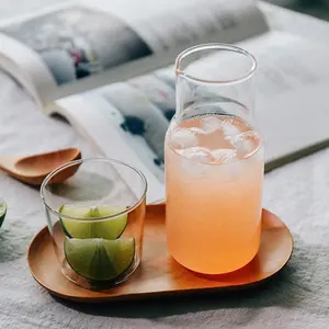 Jarra de agua y bebidas frías de vidrio de escritorio de alta calidad, jarra y tetera con juego de tazas