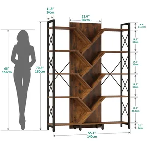Estantería <span class=keywords><strong>de</strong></span> <span class=keywords><strong>madera</strong></span> <span class=keywords><strong>de</strong></span> 70 "H X 54" W con marco vertical <span class=keywords><strong>de</strong></span> acero y cinco <span class=keywords><strong>estantes</strong></span> <span class=keywords><strong>de</strong></span> <span class=keywords><strong>madera</strong></span> - Product Image 2
