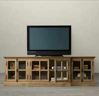 Meuble TV long en bois massif Rhoohill, style américain, chêne rustique, console multimédia de luxe pour salon