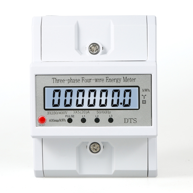 4P Guide-Rail Type Three-Phase Four-Wire Electric Energy Meter 380V LCD Display Reset and Zero Clearing Class 1.0 DTS Model