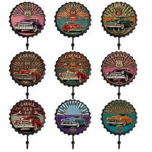 Support mural décoratif en métal imprimé, robuste, pour bouteilles et bouchons, thème garage de voitures classiques, pour décoration de <span class=keywords><strong>man</strong></span> cave et de la maison - Product Image 1
