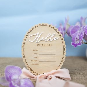 5,9 Zoll Holzschild „Hallo Welt“ zur Begrüßung von Neugeborenen, Geburtsschild mit Babynamen als Foto-Requisite, für Babyparty, Krankenhaus und Kinderzimmerdekoration - Product Image 6