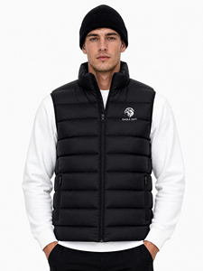 Chaleco de Plumón Masculino de Alta Calidad para Invierno, Chaqueta Negra Resistente al Frío con Cremallera y Logotipo Personalizado - Product Image 1