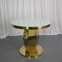 Table de banquet de luxe en acier inoxydable doré avec piétement, plateau rond ou rectangulaire en verre MDF ou miroir, pour événements et mariages