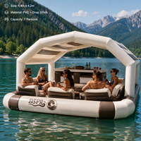 Île flottante gonflable OEM avec banc rembourré, comptoir de bar en PVC, logo personnalisé d'usine, vente en gros, approvisionnement direct