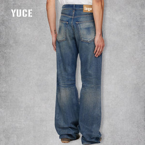 Nhà Máy Tùy Chỉnh Chắp Vá Bông Twill Denim Bùng Quần Bootcut Nguyên Cạnh Xếp Chồng Lên Nhau Skate Jeans Người Đàn Ông Flare Jeans Người Đàn Ông - Product Image 2