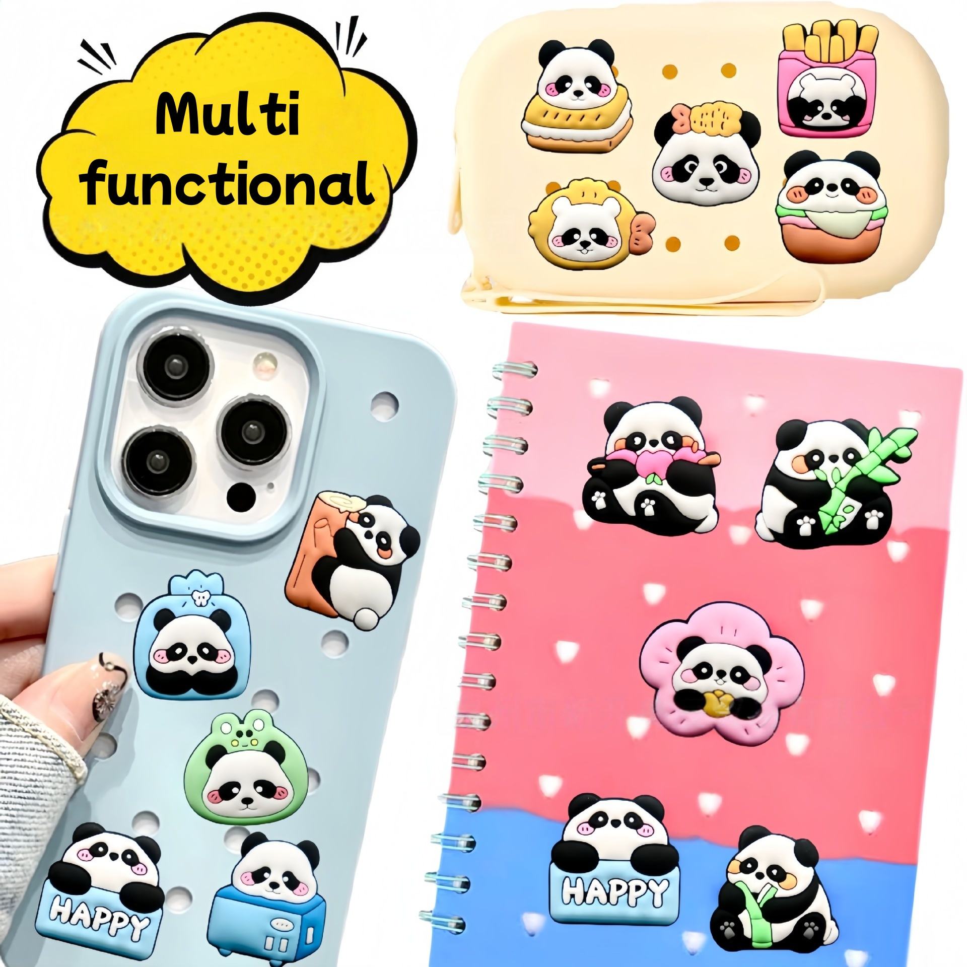 2025 New Panda Shoe Charms Set Colorful Cartoon Children's Lovely PVC Material Washable Shoes Charms
