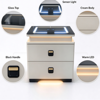 Table de chevet élégante style crème avec chargeur sans fil, lumière d'ambiance LED, 2 tiroirs, grande capacité, table de chevet pour appartement