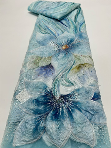 Tissu en dentelle française de luxe NI.AI Aso Ebi avec perles et broderies de paillettes, tissus textiles perlés colorés, dentelle perlée pour robe de mariée - Product Image 5