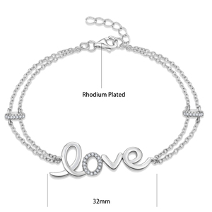 YILUN Bracelet à breloques Love Script en argent sterling 925 avec pierres CZ Bracelet à double chaîne pour <span class=keywords><strong>femme</strong></span> - Product Image 6