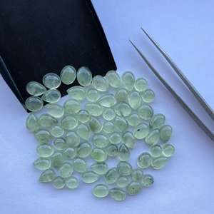 Jewel Creation - Cabujones Sueltos de Prehnita Verde Natural de 8 mm, 10 mm y 12 mm, Forma Ovalada Lisa, Forma de Pera, Parte Posterior Plana, Certificados por IGI - Product Image 3