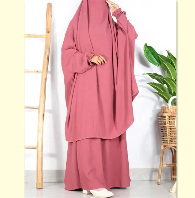 Eid มุสลิมยาว Khimar กระโปรง 2 ชิ้นชุดผู้หญิง Abaya ชุดสวดมนต์เสื้อผ้าฮิญาบเต็มรูปแบบ Ramadan Kaftan Khimar 2 ชิ้นชุด