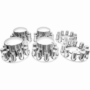 Ensemble complet de caches d'essieu chromés de <span class=keywords><strong>33</strong></span> mm pour roues de semi-remorque, comprend des enjoliveurs de moyeu amovibles et des caches d'écrous de roue à visser, état neuf - Product Image 2