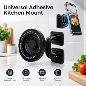 Support magnétique pour téléphone mural 360° °   Support adhésif rotatif pour téléphone, pour armoire ou carrelage, pour la lecture mains libres de recettes de cuisine - Product Image 1