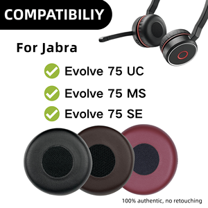 <span class=keywords><strong>Jabra</strong></span> <span class=keywords><strong>Evolve</strong></span> 75(UC MS SE) Inalámbrico para Auriculares Bluetooth Almohadillas de Repuesto de Proteína Suave de Cuero Material PU Estéreo - Product Image 2