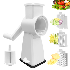 Râpe à fromage rotative, râpe à légumes manuelle, coupe-légumes 3-en-1, trancheuse et hachoir avec <span class=keywords><strong>base</strong></span> à forte aspiration, blanc - Product Image 1