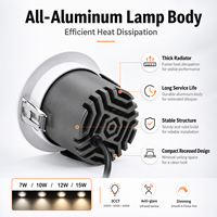 Spot encastré LED COB tout aluminium anti-éblouissement, projecteur de plafond dimmable pour intérieur, maison et commerce