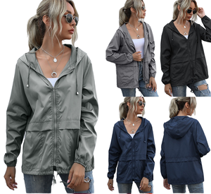 เสื้อแจ็คเก็ตมีซิปกันลมและกันน้ำใหม่สำหรับผู้หญิงเสื้อโค้ทเปล่าบางลายทึบสำหรับใช้งานกลางแจ้ง - Product Image 4