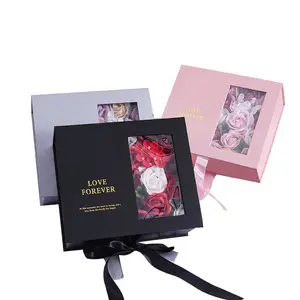 Confezione regalo magnetica di lusso per regalo con finestra scatola regalo in carta per fiori da sposa personalizzata trasparente per piccole imprese