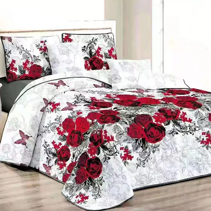 Luxury bedspread bedding set flowers pattern bed cover manufacturers with pillow case