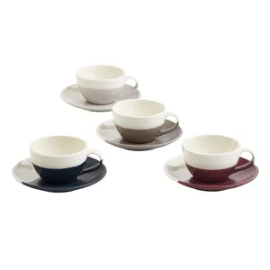 Hoàng gia thiết lập của 4 món quà kinh doanh gốm sứ cà phê phẳng trắng Cup và chiếc đĩa