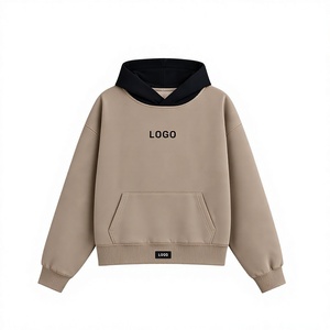 เสื้อฮู้ดผ้าฟลีซโอเวอร์ไซส์สองสีสำหรับผู้ชาย พร้อมฮู้ดแบบตัดกันและกระเป๋าจิงโจ้ - Product Image 2