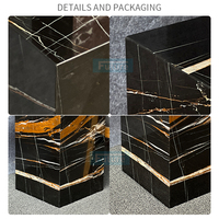 Table d'appoint de petite taille en marbre noir doré 100% naturel, design moderne, mobilier de luxe, socle bas, écologique, fait main