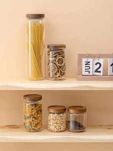 Thread Type <b>Square</b> Borosilicate Glass Modern Multifunctional Large Capacity Storage <b>Jars</b> Airtight Acacia Wood Lid Food - Product Image 4