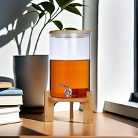 Conteneur à eau et à vin de 11 L en verre borosilicate, distributeur de jus, bocaux de stockage avec poignée, couvercle en bambou et robinet