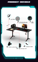 Bureau PC QB Smart Gaming Ergonomique à Hauteur Réglable avec LED RGB, Table d'Ordinateur au Design Moderne pour Gaming et Travail de Bureau