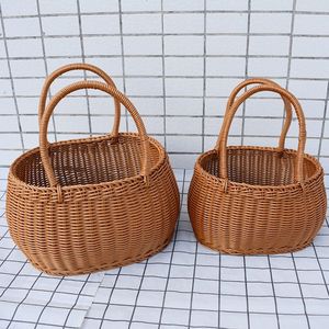 Imitation Rattan Plastic Woven Handle <b>Square</b> <b>Basket</b> M Size Shopping Vegetable Fruit Picking <b>Basket</b> - Product Image 4